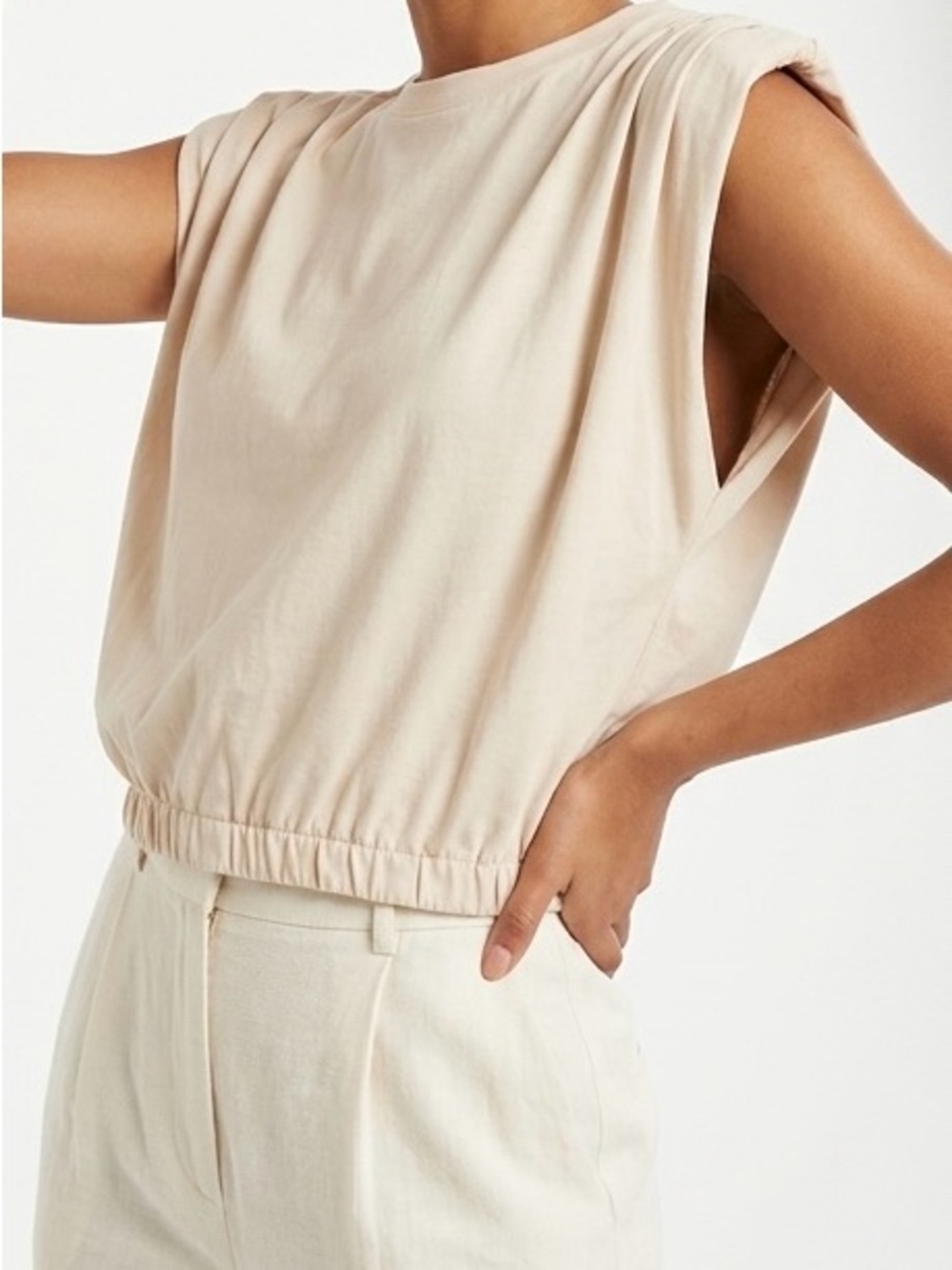 Pilcro Anthropologie Pleated Shoulder Bubble Hem Muscle Tank Cream XS